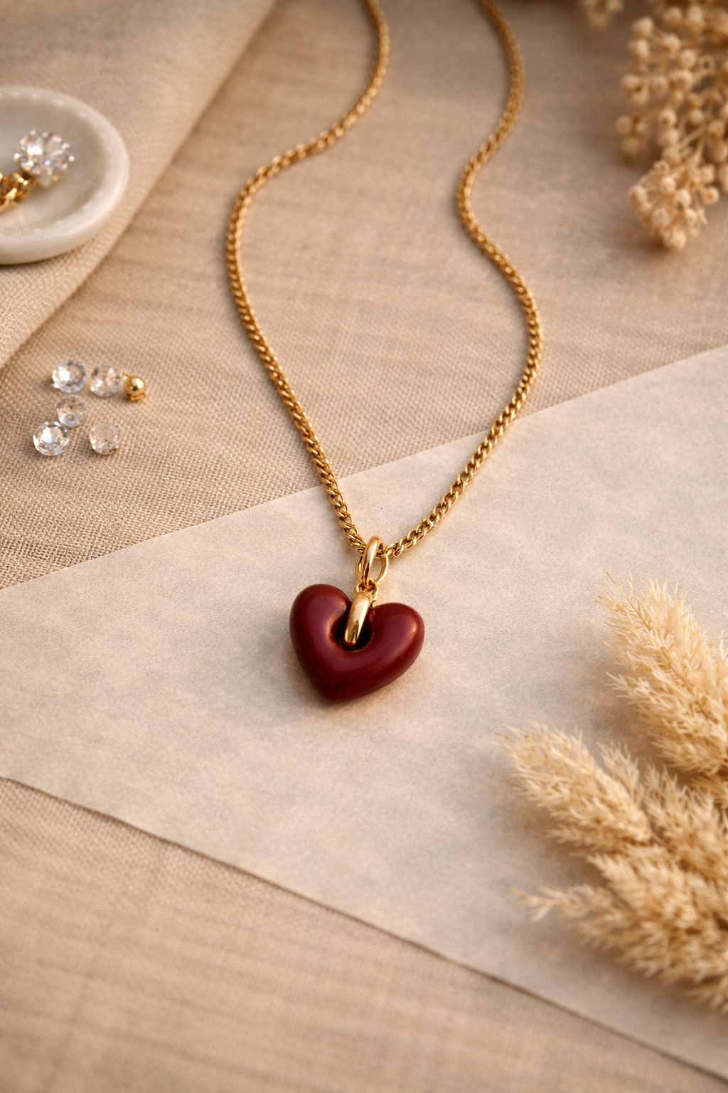 Stainless Steel Red Heart Necklace