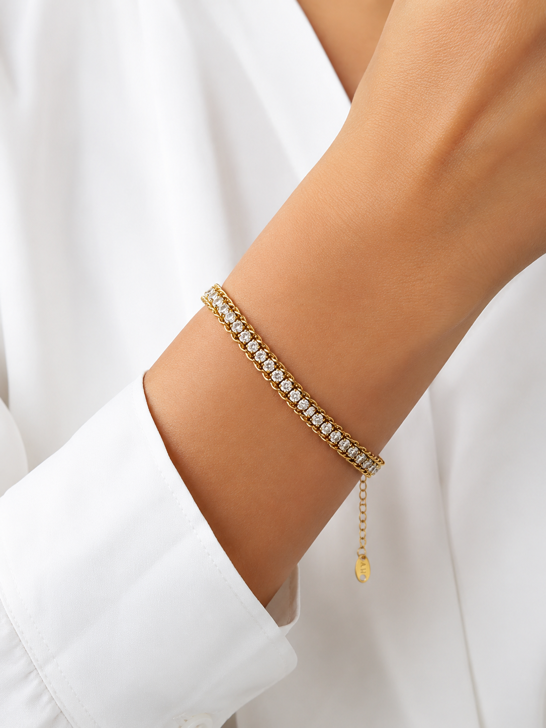 Gold CZ Tennis Bracelet for Women Adjustable Stainless Steel Crystal Gift for Her