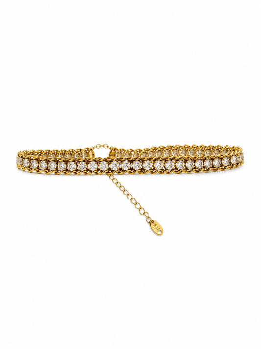 Gold CZ Tennis Bracelet for Women Adjustable Stainless Steel Crystal Gift for Her