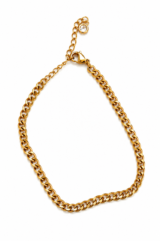 Gold Cuban Link Anklet for Women | Adjustable Stainless Steel Ankle Bracelet
