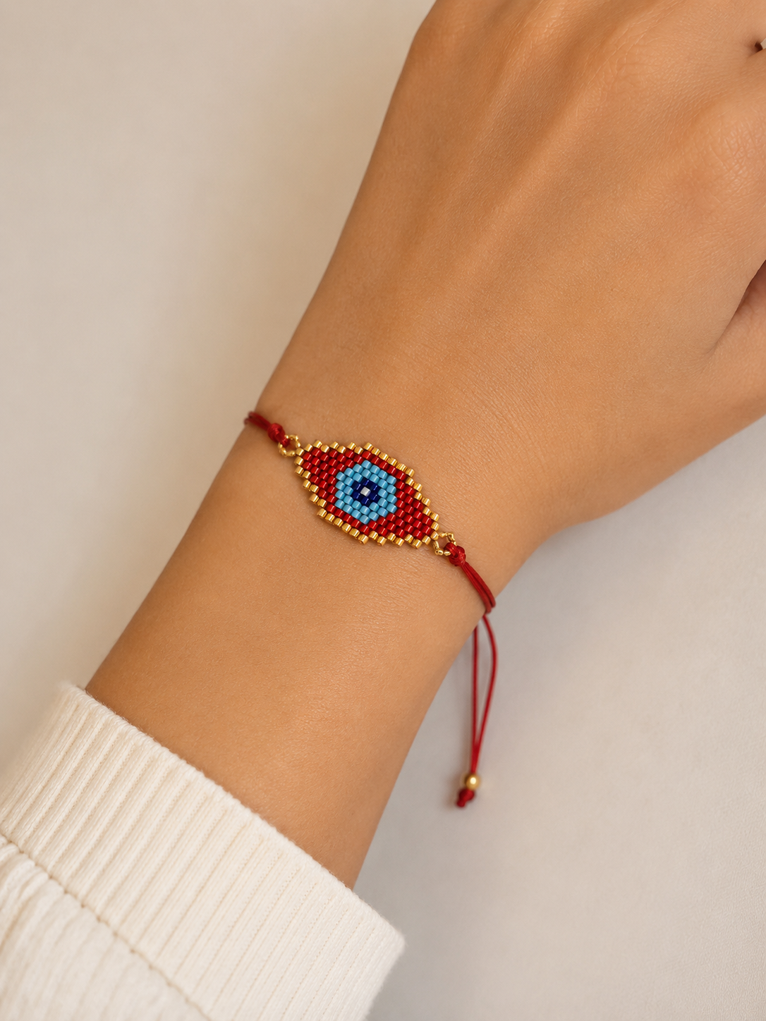 Red Miyuki Evil Eye Bracelet | Adjustable Protection Bracelet for Women