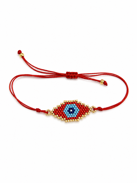 Red Miyuki Evil Eye Bracelet | Adjustable Protection Bracelet for Women
