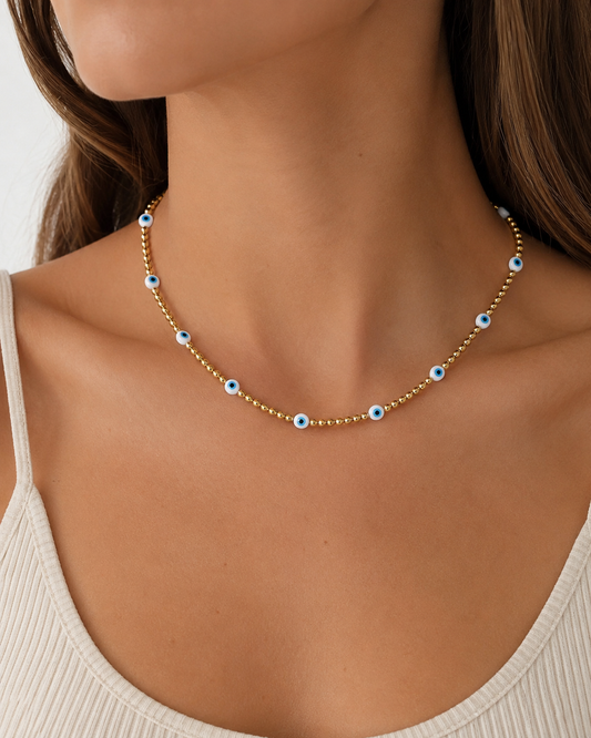 Evil Eye Gold Beaded Choker Necklace