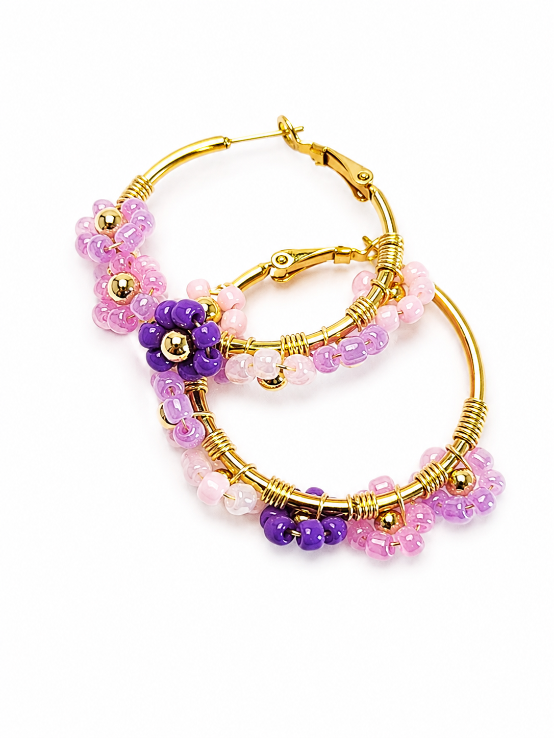 Purple and pink Blossom Hoop Earrings
