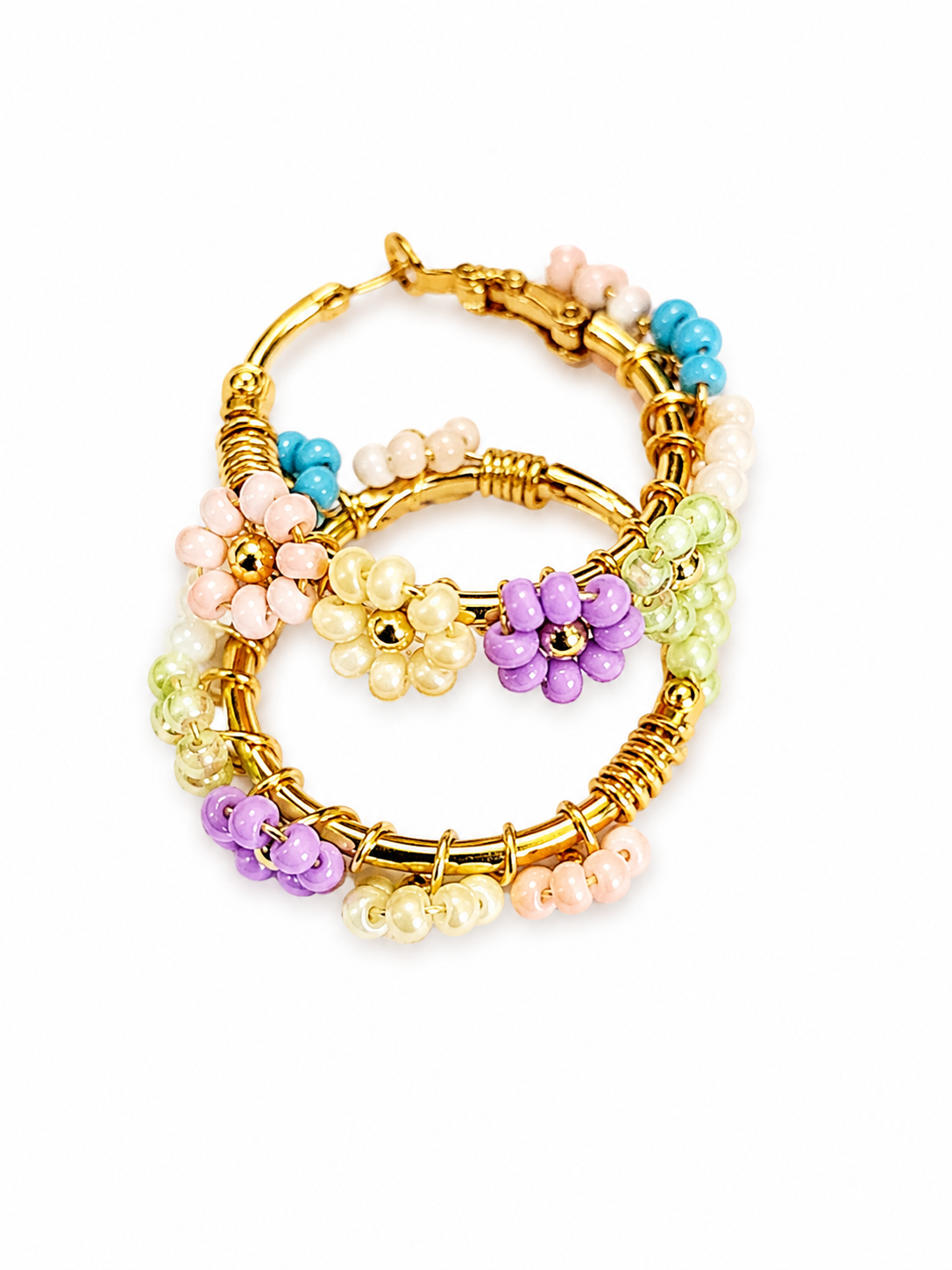 Pastel Blossom Floral Hoop Earrings