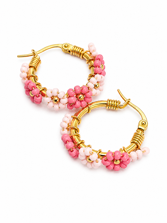 Blush Blossom Hoop Earrings