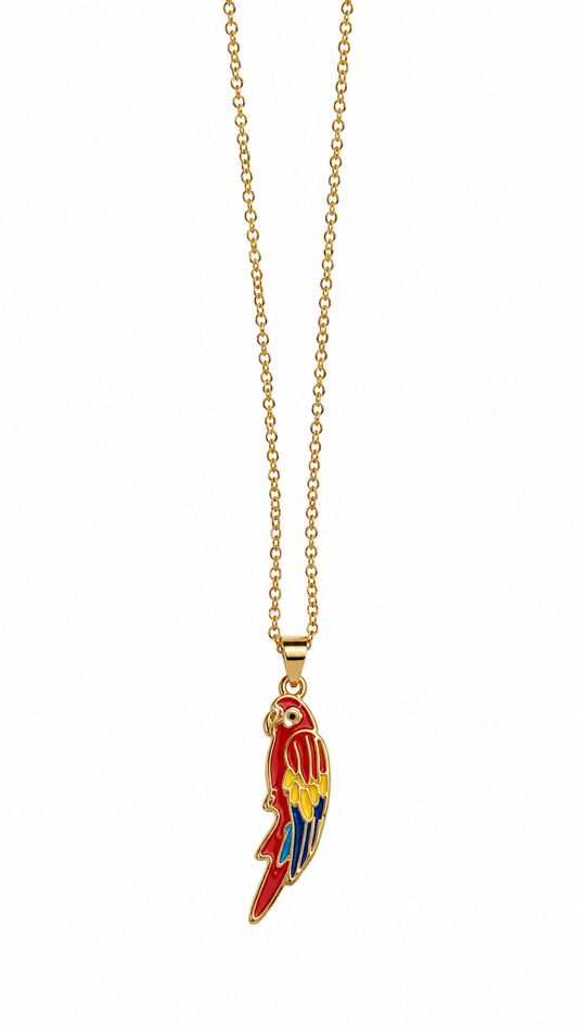 Venezuelan Macaw Pendant Gold-Tone Necklace – Colorful Parrot Necklace