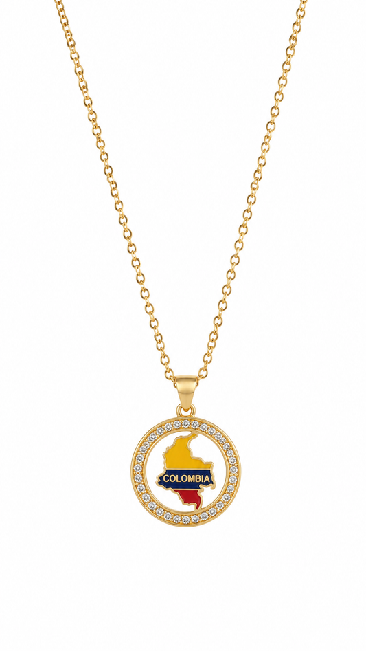 Colombia Map Gold-Tone Pendant Necklace – Colombian Flag Crystal Necklace 🇨🇴