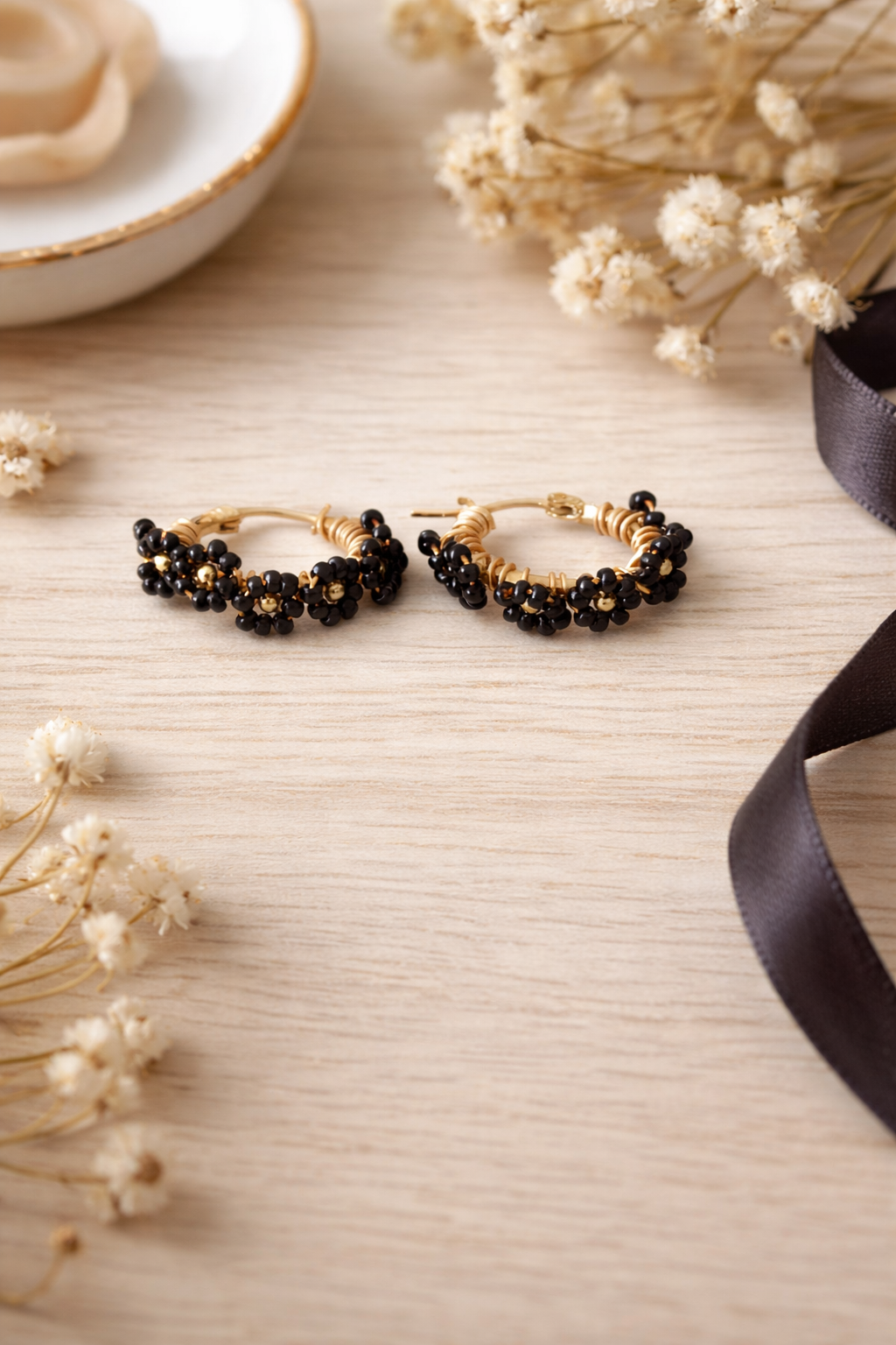 Midnight Bloom Hoop Earrings