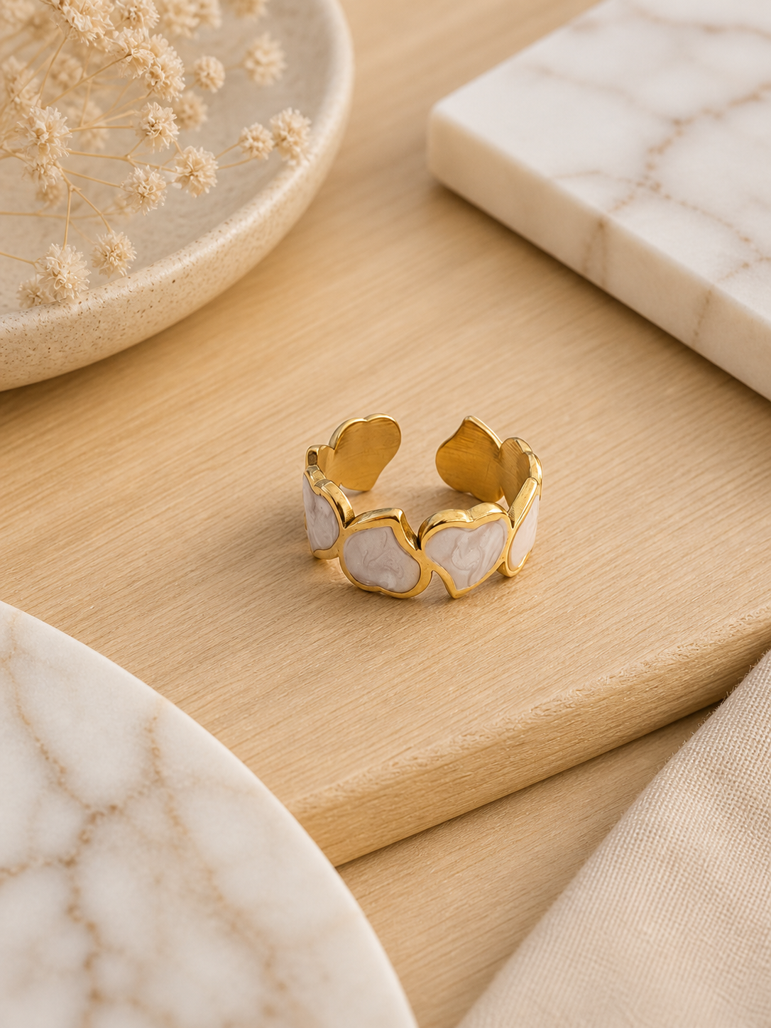 Gold Heart Ring with Marble Detail