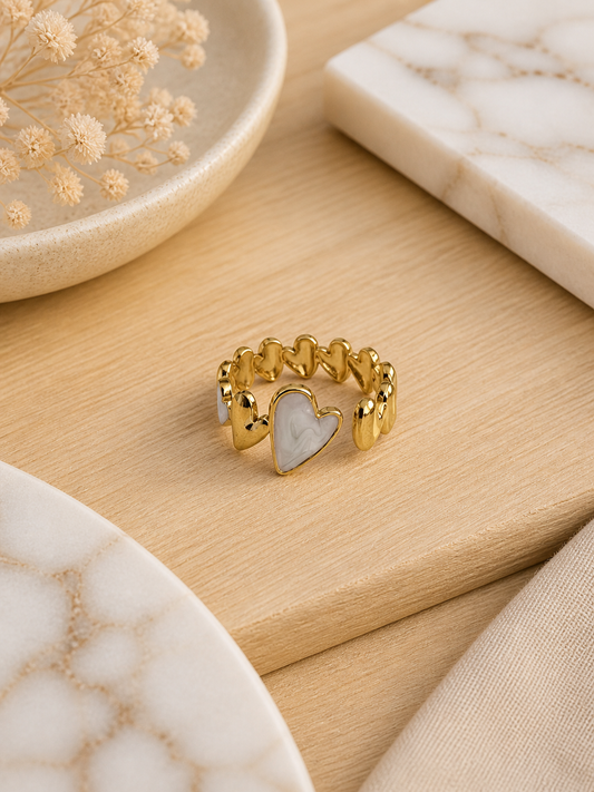 Gold Heart Chain Ring with Center Stone