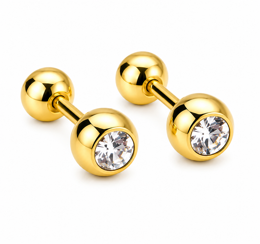 Gold CZ Ball Stud Earrings – Stainless Steel Sparkling Crystal Earrings for Women