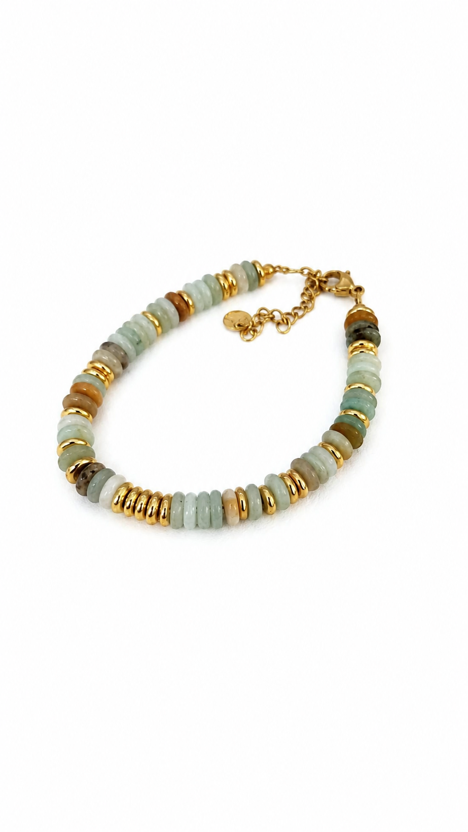 Natural Stone Beaded Bracelet – Adjustable Gold Accent Bracelet for Women