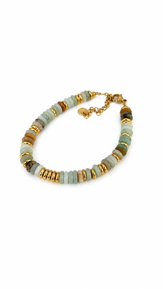 Natural Stone Beaded Bracelet – Adjustable Gold Accent Bracelet for Women