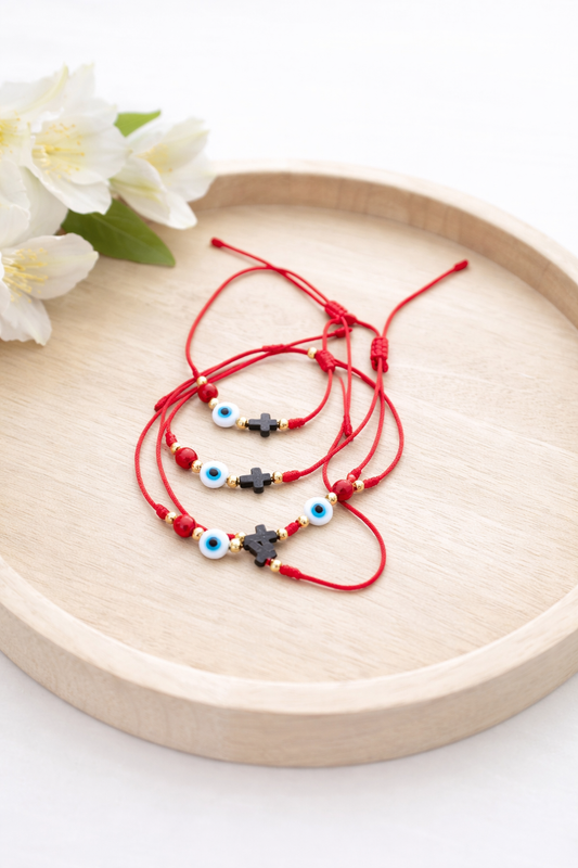 Lucky Protection Red String Bracelet- Evil Eye & Cross