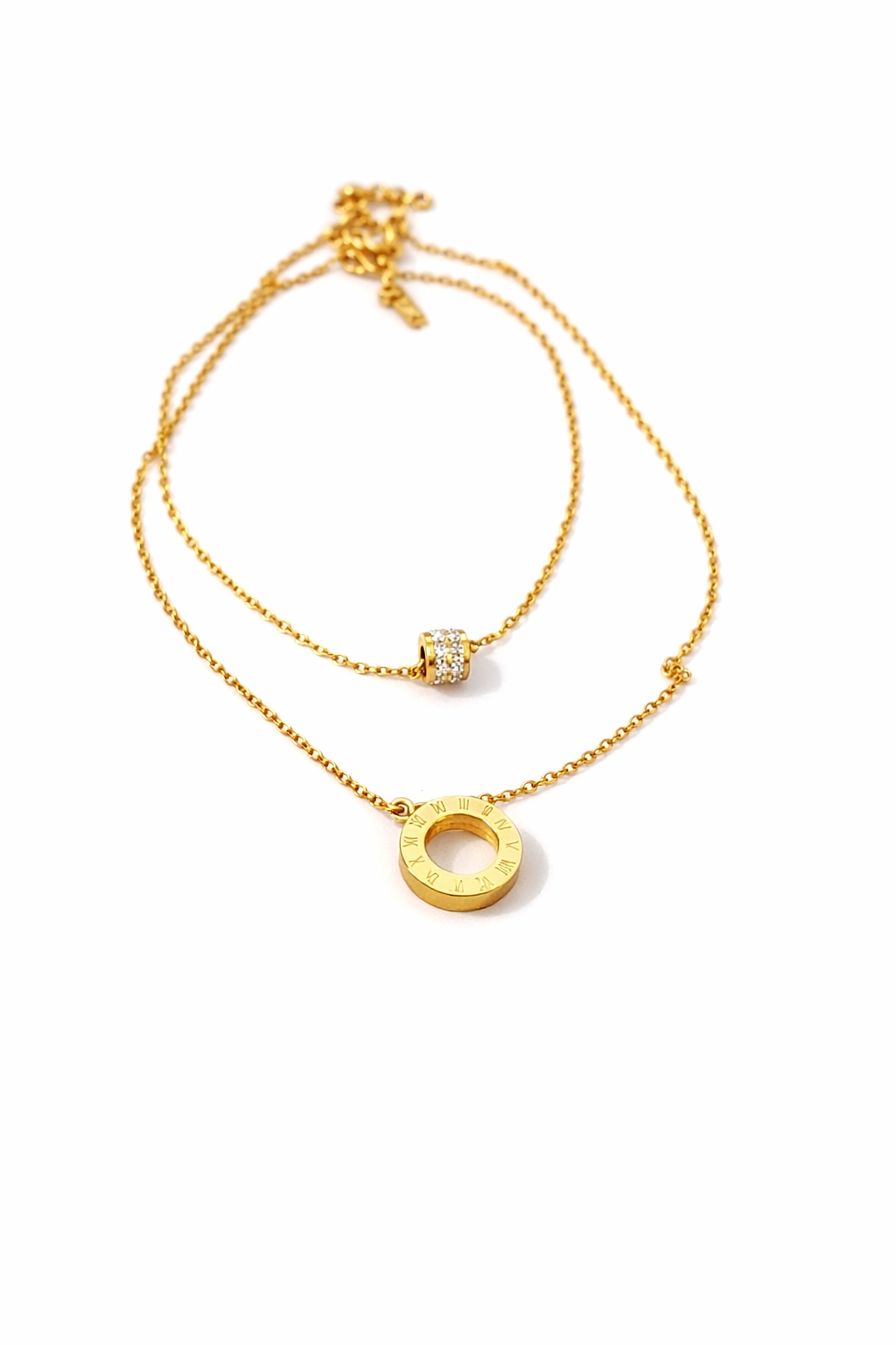 Layered Gold Necklace with Roman Numeral Pendant