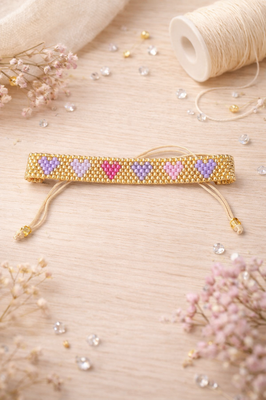 Gold & Pastel Heart Beaded Bracelet