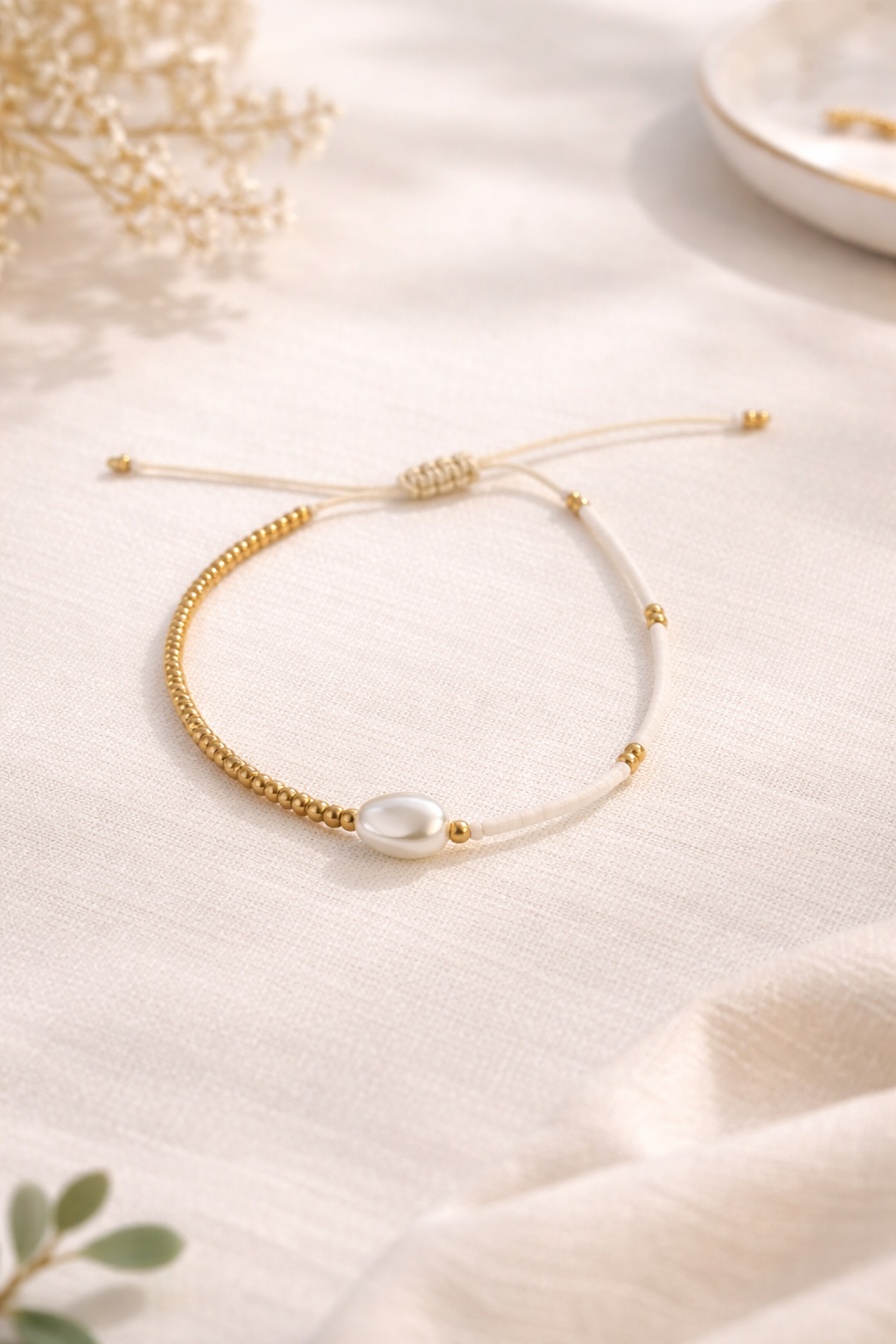 Elegant Pearl & Gold Adjustable Bracelet
