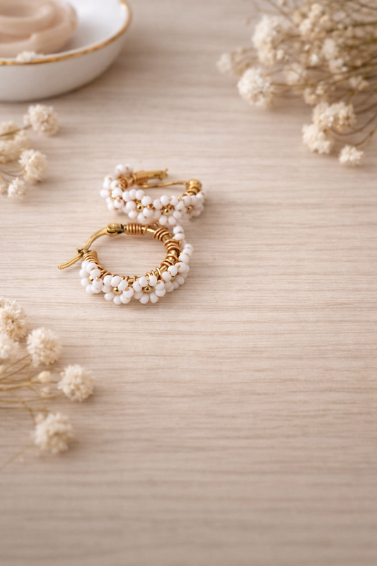 White Blossom Hoop Earrings