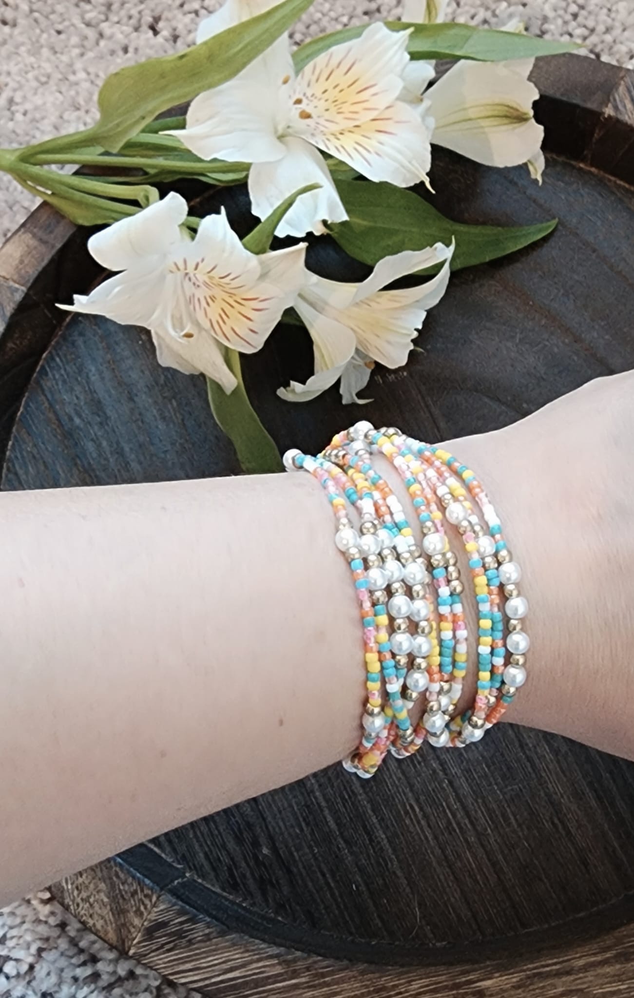Bohemian seed bead bracelet for women, stackable rice bead bracelet.