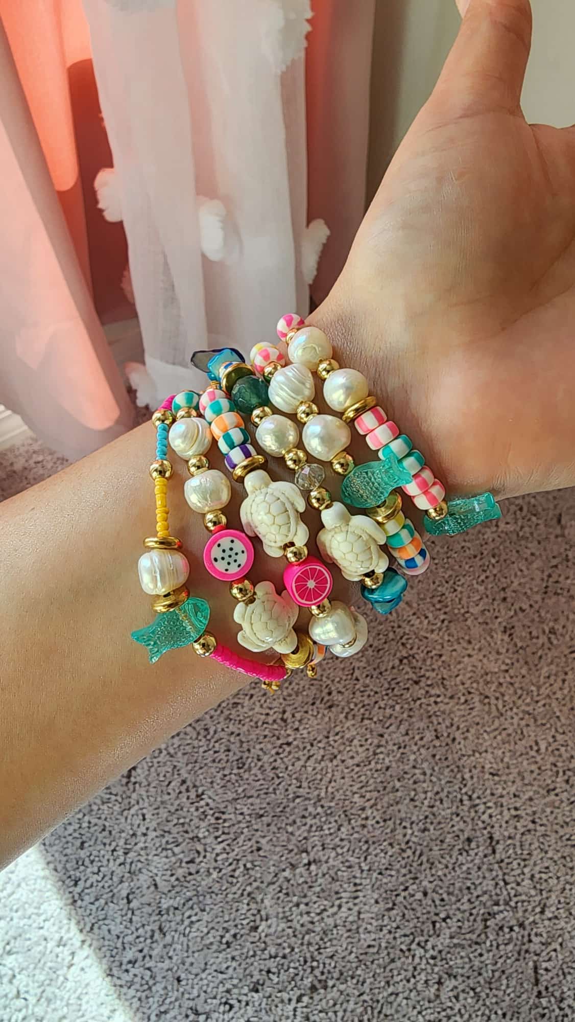 Sea Turtle & Natural Freshwater Pearl Adjustable Bracelet – Handmade Tropical Bracelet for Women