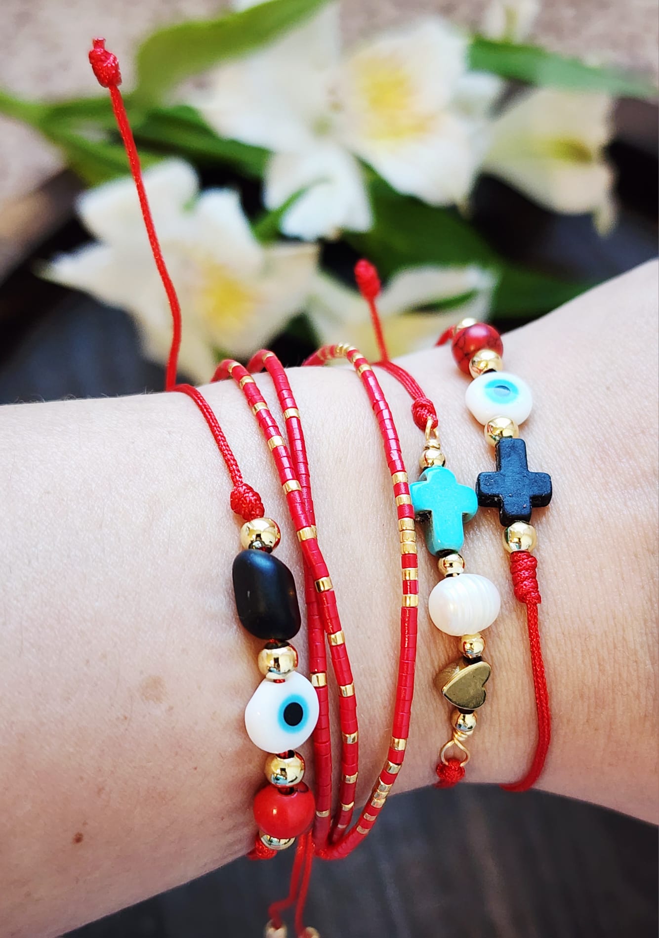 Lucky Protection Red String Bracelet- Evil Eye & Cross